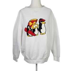 Vintage Fat Mack white textured fuzzy penguin graphic sweatshirt XL